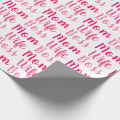 Papier Cadeau Maman femme patron rose blanc script personnalisé  (Coin)