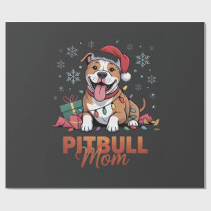 Papier Cadeau Maman Pitbull Noël Chapeau de Père Noël Chien Mama