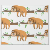 Papier Cadeau Maman Sloth et bébé reposant sur une branche d'arb (Plat)