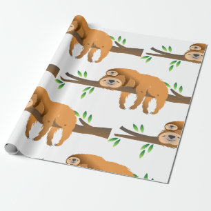 Papier Cadeau Maman Sloth et bébé reposant sur une branche d'arb