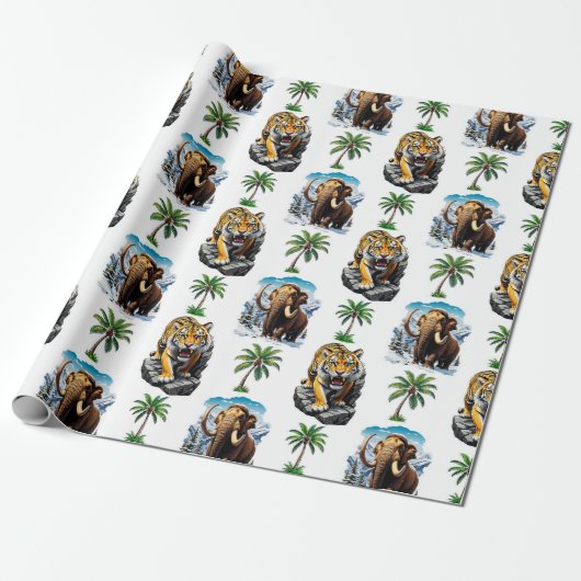 Papier Cadeau Mammoth Sabertooth Tiger âge de glace Conception M (Déroulé)