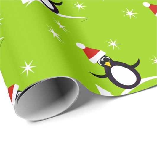 Papier cadeau Manchot de Noël (Coin rond)