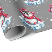 Papier Cadeau Manchot de Noël sur un iceberg (Coin rond)
