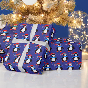 Papier Cadeau Manchot d'hiver enneigé 