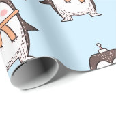 PAPIER CADEAU MANCHOT MIGNON BLEU CLAIR (Coin rond)