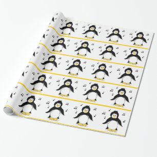 Papier Cadeau Manchots avec Notes de Musique