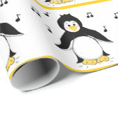 Papier Cadeau Manchots avec Notes de Musique (Coin rond)