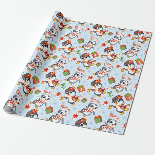 Papier Cadeau Manchots de vacances (Déroulé)