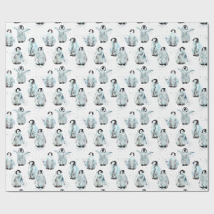 Papier Cadeau Manchots d'hiver à l'aquarelle Baby Shower