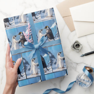 Papier Cadeau Manchots mariés dansant sur la glace
