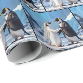Papier Cadeau Manchots mariés dansant sur la glace (Coin rond)