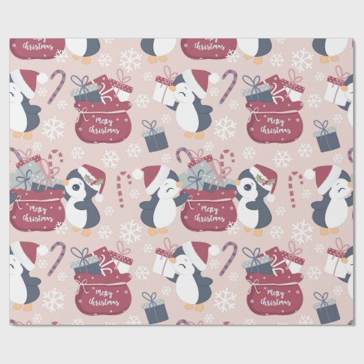 Papier Cadeau Manchots roses  (Plat)
