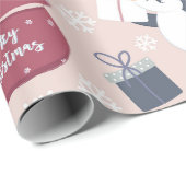 Papier Cadeau Manchots roses  (Coin rond)