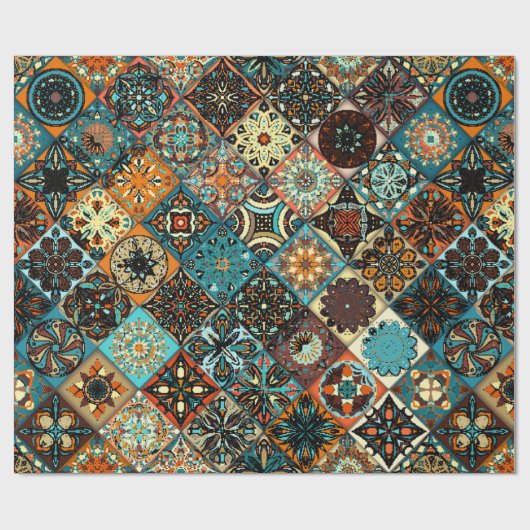 Papier Cadeau Mandala à fleurs ethniques sans couture motif. M c (Plat)