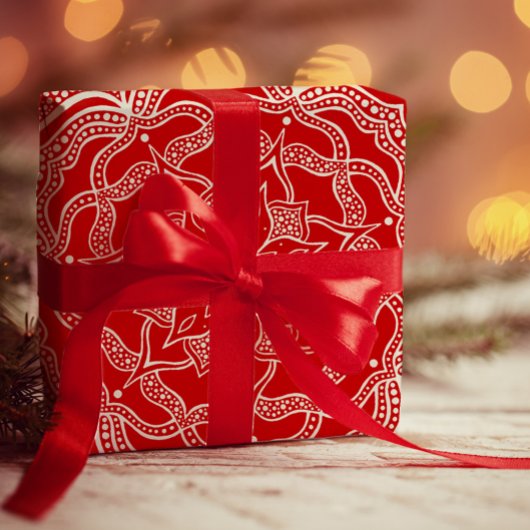 Papier Cadeau Mandala Art Boho Chic Elégant Blanc Rouge Noël
