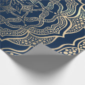 Papier Cadeau Mandala Art Boho Elegant Gold Navy Bleu Noël (Coin)