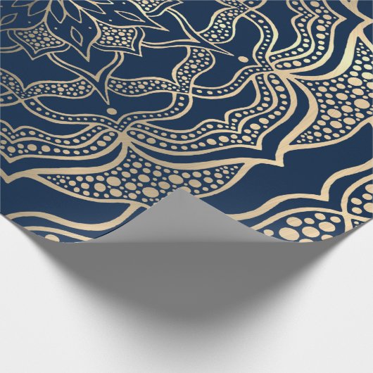 Papier Cadeau Mandala Art Boho Elegant Gold Navy Bleu Noël (Coin)