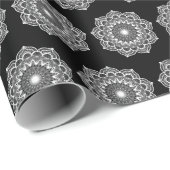 Papier Cadeau Mandala blanc sur fond noir (Coin rond)