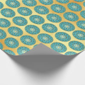 Papier Cadeau Mandala bleu or sur fond or doux (Coin)