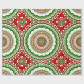 Papier Cadeau Mandala de Noël en or rouge, vert et chaud (Plat)