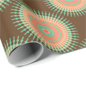 Papier Cadeau Mandala design vert, orange indienne (Coin rond)