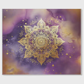 Papier Cadeau Mandala d'or sur découpage couleur d'eau violet (Plat)