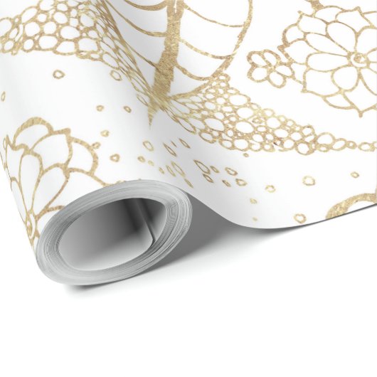 Papier Cadeau Mandala d'or tiré par la main de boho élégant (Coin rond)