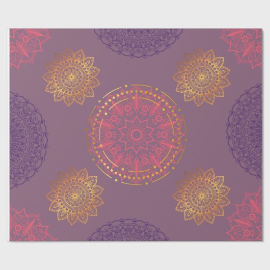 Papier Cadeau mandala indien violet avec or (Plat)