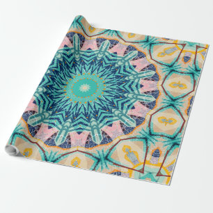 Papier Cadeau Mandala jaune-orange, menthe et rose.