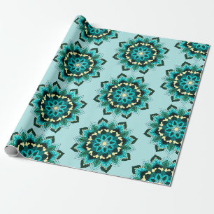 Papier Cadeau Mandala Motif 02 en aqua