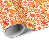Papier Cadeau Mandala motif, Coral Orange et Gold (Coin rond)