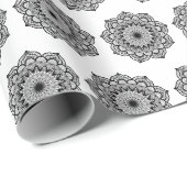 Papier Cadeau Mandala noir sur fond blanc (Coin rond)