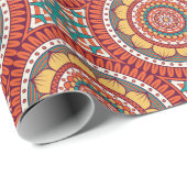 Papier Cadeau Mandala orange bordeaux et cercle jaune (Coin rond)