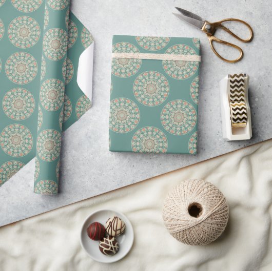 Papier Cadeau Mandala Orné Floral à Points Rétro Sage & Sable (Artisanat)