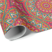 Papier Cadeau Mandala rouge et orange rose (Coin rond)