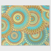 Papier Cadeau Mandala superposé bleu marron or (Plat)