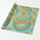 Papier Cadeau Mandala superposé bleu marron or (Déroulé)