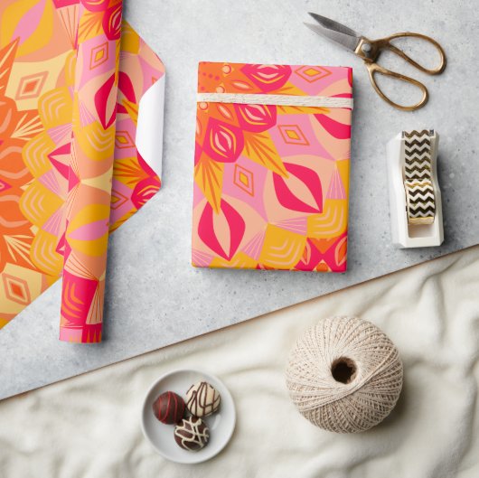 Papier Cadeau Mandala superposé orange rose jaune (Artisanat)