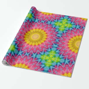 Papier Cadeau Mandala Tie-Dye Arc-en-Ciel à la Symétrie Vibrante