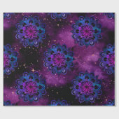 Papier Cadeau Mandalas bleus et roses sur galaxie violette (Plat)
