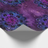 Papier Cadeau Mandalas bleus et roses sur galaxie violette (Coin)