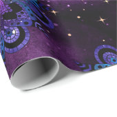 Papier Cadeau Mandalas bleus et roses sur galaxie violette (Coin rond)