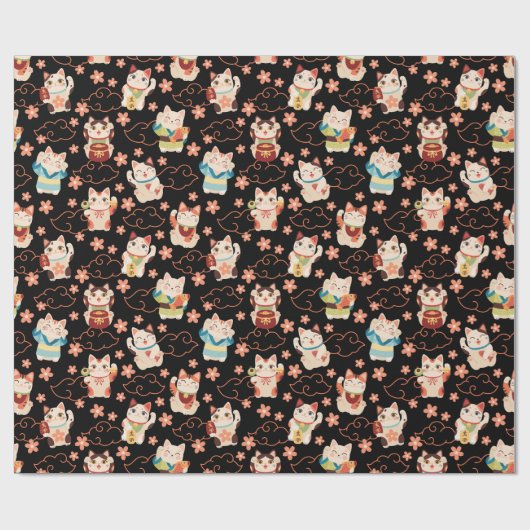 Papier Cadeau Maneki Neko Lucky Cats Pattern (Plat)