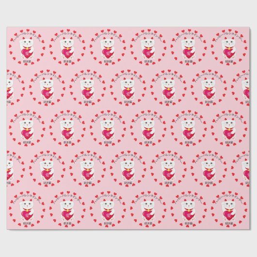 Papier Cadeau Maneki Neko pour la Saint Valentin (Plat)