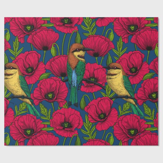 Papier Cadeau Mangeurs d'abeilles et pavots (Plat)