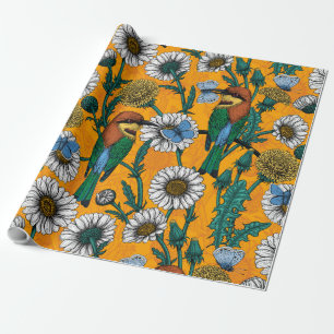 Papier Cadeau Mangeurs d'abeilles, papillons bleus et marguerite