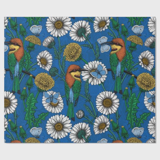 Papier Cadeau Mangeurs d'abeilles sur bleu (Plat)