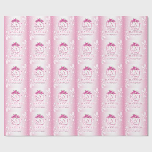 Papier Cadeau Mangez et soyez mariés | Mariage rose (Plat)