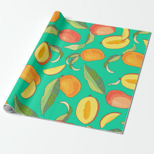Papier Cadeau Mango. Motif sans couture avec tropique jaune et r