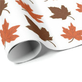 Papier Cadeau Maple Leaves Wrapping White Pattern (Coin rond)